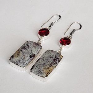 Bloodstone, red garnet gemstone, 925 silver earrings, natural gemstone